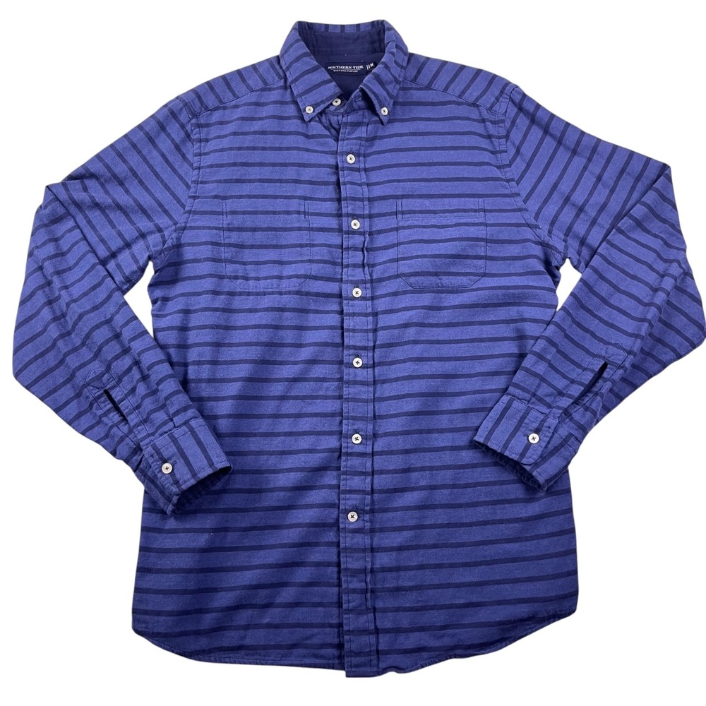 Southern Tide Mens Blue Striped Cotton Long Sleeve Button Down Shirt Size M